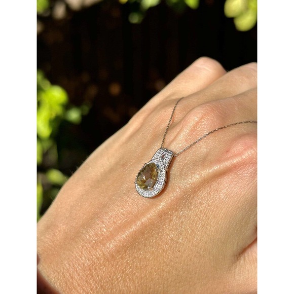 10k Solid White Gold And Diamonds Clyde Duneier Pear Tourmaline Pendant - Picture 12 of 12